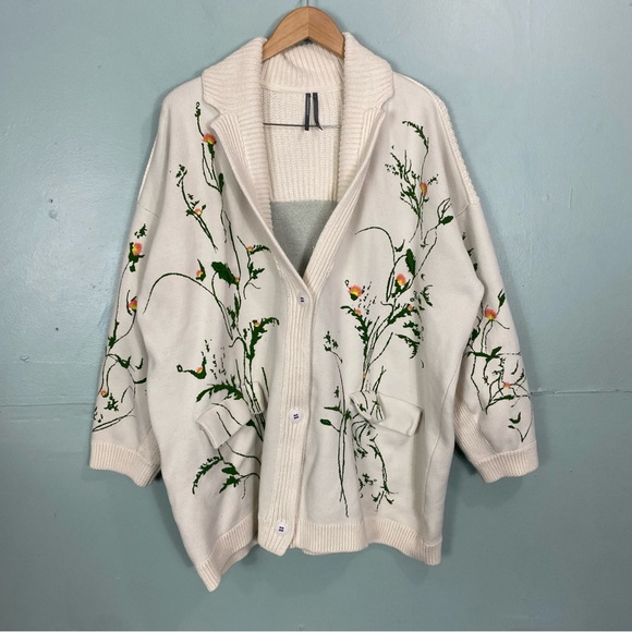 Anthropologie Sweaters - Anthropologie Open Front Cardigan Sweater Floral Vines Plants Large